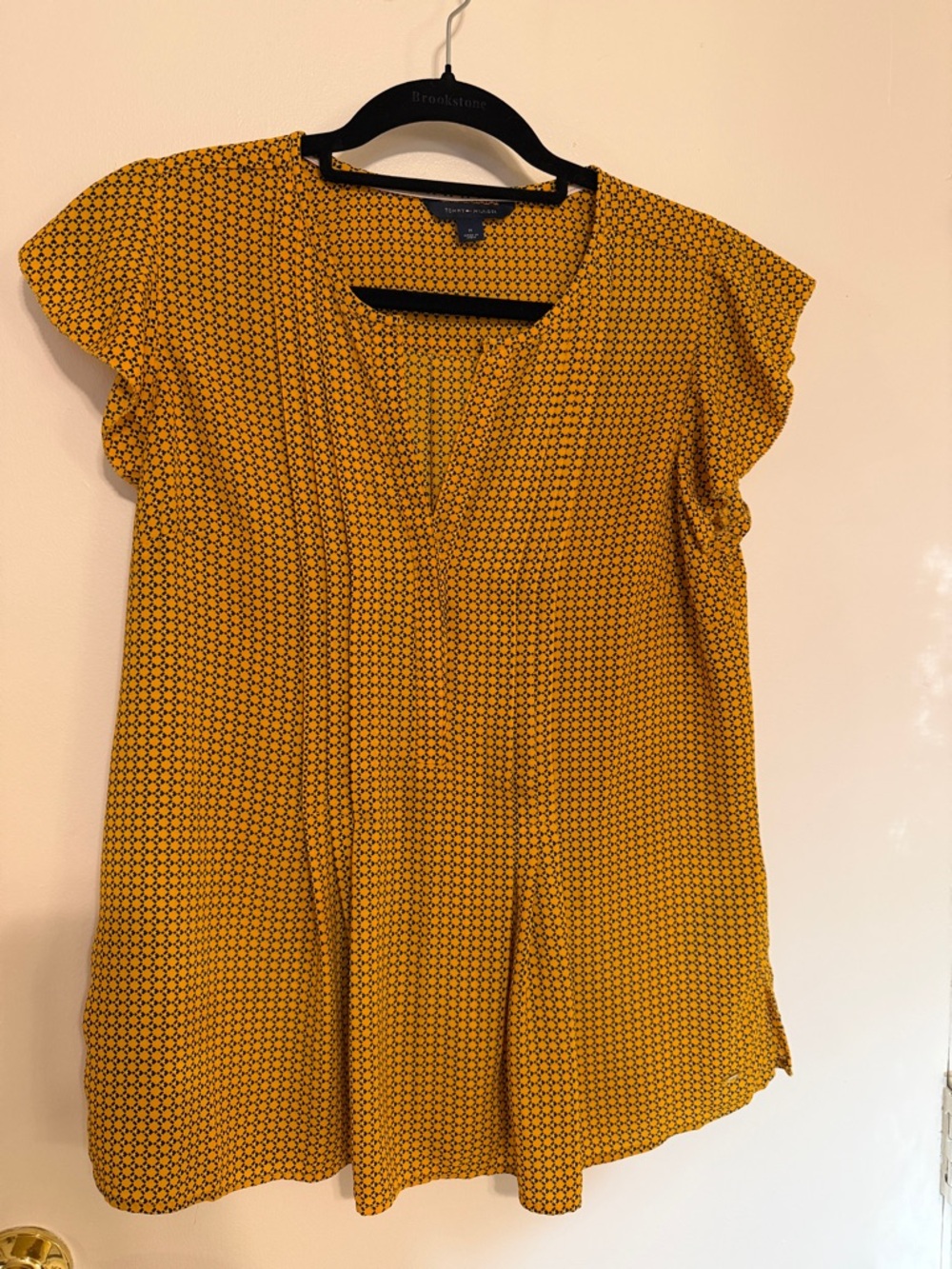 Yellow Printed Flutter-Sleeve Blouse